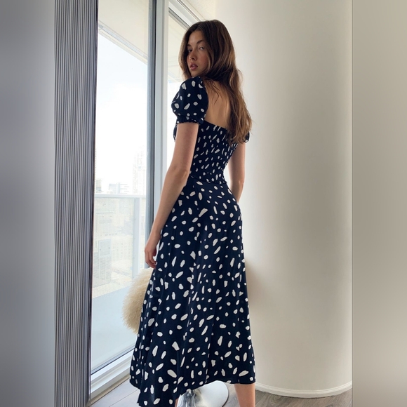 🌞Artizia Wilfred Smocked Polkadot Blouse Square nmNeckline Black White  XS - Picture 2 of 10